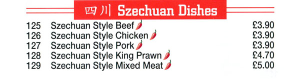 Ho Ho Chinese, Heathway, Dagenham, Szechuan Dishes